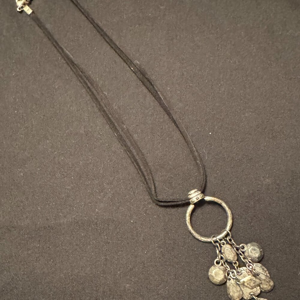 Vintage Silver Tone Drop Charm Leather Necklace - Picture 2 of 2